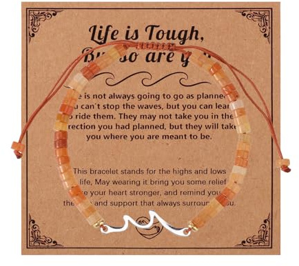 Mikovivi Get Well Gifts for Women, Inspirational Nature Wave Bracelets Natural Stone Bead Bracelets Encouragement Gifts Life Is Tough But So Are You Recovering Jewelry for Friends