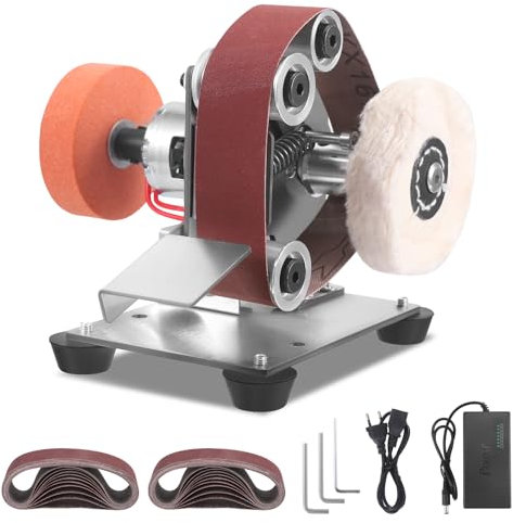 Ponceuse à Bande électrique, Ponceuse à Bande éLectrique de Table, 7 Vitesses Ajustables Polissage Multifonctionnel pour le MéTal/Bois/Bricolage/Outils Et L'AffûTage des Couteaux
