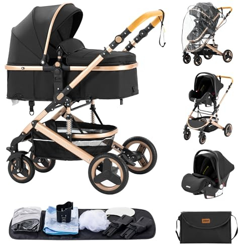 ALYIKOU-Cochecito para bebé 3 en 1 - Sistema de viaje versátil, para uso desde el nacimiento hasta los 3 años - Combinación de cochecito, cuna - Incluye bolsos de mamá, tapa