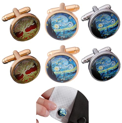 KIRZAX 3 paires de boutons de manchette pour homme, boutons de manchette vintage à pierres précieuses, boutons de manchette pour chemise homme, ensemble de boutons de manchette pour chemise