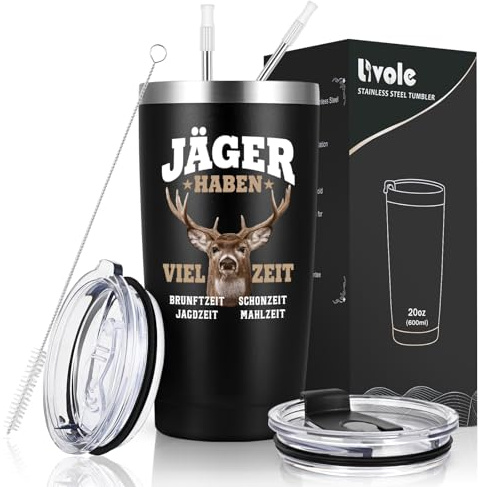 Livole Jäger presenter – jägare har mycket tid – presenter till män, pappa, farbror, honom, jaktgåva, man presentidéer, jul, 20 oz vakuum kaffemugg to go, 600 ml rostfritt stål vinmugg