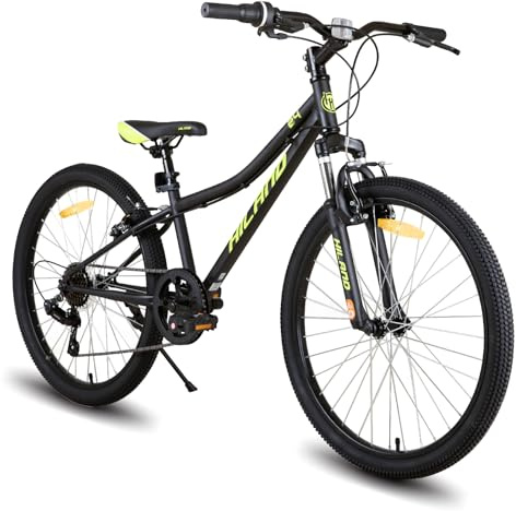 HILAND Climber Bicicleta de montaña Infantil, 24 Pulgadas, 7 velocidades, con Horquilla de suspensión, Frenos V-Brake, Unisex, Negro