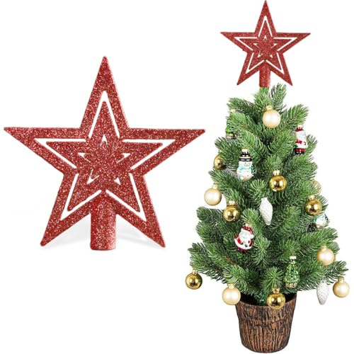 GGUFAY Adorno para Árbol de Navidad, Estrella de la Navidad, Topper de Árbol de Navidad, Estrella de Árbol con Purpurina (Rojo)
