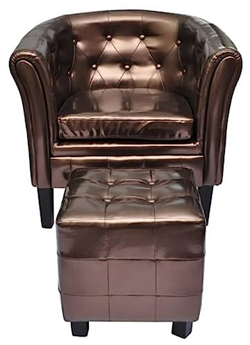 SKTQYQO Premium Chesterfield Armchair with Matching Footstool, Faux Leather Tufted Design for Living Room or Office, Durable Wood Frame and High Weight Capacity