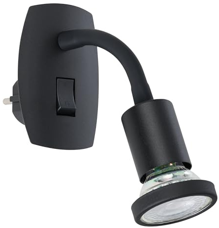 EGLO Steckerleuchte Parrini, Steckdosenlampe mit Schalter, Steckerlampe mit schwenkbarem Spot und Flexarm, Metall und Kunststoff in Schwarz, warmweiß