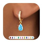 ZNBOH Ohrringe Gold Hängend für Damen 18K Vergoldete Klein Creolen Geburtsstein Zirkonia Ohrringe mit Stein Rubin Aquamarin Smaragd Peridot Amethyst Damenohrringe Geburtstag Geschenk Freundin Frauen