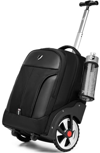 RUCYEN Rolling Backpack,Waterproof Backpack with Wheels for Business and Travel Commuter, Carry on Backpack with Laptop Compartment, Fit 17 Inch Laptop, Wheeled Backpack for Adults
