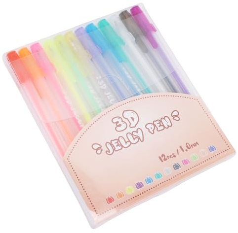 BONKZEBU 12 Färger 3D Gel Ink Pens Set Ljusande Handskrift för Att Skriva Rita Konsthantverk Tillbehör för Alla Ytor