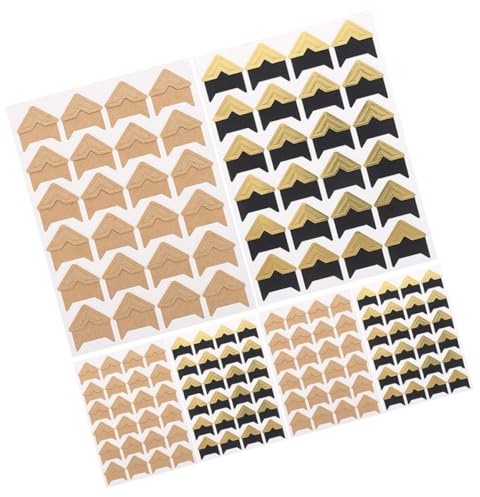 PRETYZOOM Esquinas Autoadhesivas para Álbum de Recortes 144 Unidades, 6 Hojas de Pegatinas Doradas y Color Cuero, Rincones para Fotos Diy, Adhesivos para Scrapbooking y Manualidades