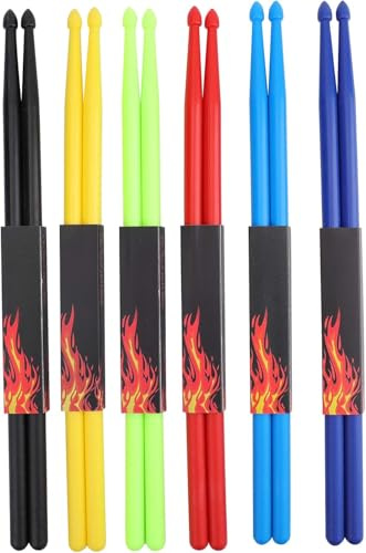 Suwimut 6 Pairs 5A Nylon Drumsticks, Exercise Plastic Drum Sticks, Lightweight and Durable Sticks for Drums, Musical Instrument Percussion Accessories