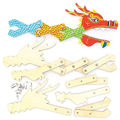 Baker Ross Extending Dragon Wooden Puppet Craft Kits - Pack of 3, Chinese New Year Crafts for Kids (FC233)