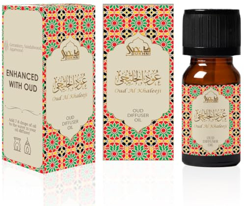 Oud Diffuser Oil, Oud Al Khaleeji by Dukhni | 3 x 10ml Arabic Oil for Diffuser & humidifier | 100% Pure Halal, Oudh Essential Oil Blend | Relax with Home Aromatherapy, for Relaxation & Massage