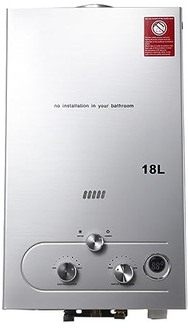NICCOO Scaldabagno a Gas GPL, 18L Caldaia a Gas a Parete, senza serbatoio Scaldacqua Istantaneo, con kit doccia e Display a LED, Per docce da esterno, grigio