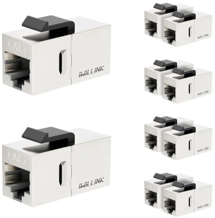 iwillink 10 Gbps CAT7-kopplare RJ45 Keystone skärmad koppling 10-pack, Ethernet-koppling, hona till hona Keystone-uttag, STP Keystone-insats för Cat7/Cat6a/Cat6/Cat5e-kabel