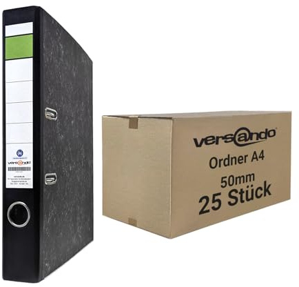 versando 25x schmaler Premium Ordner DIN A4 Rücken 5cm Aktenordner Ringordner - Blauer Engel zertifiziert - schwarz (1 Karton)