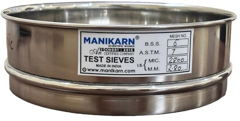 MANIKARN Test Sieve 8 Inch (200mm) – 2.80 mm Mesh, ASTM No. 7 – Grade 304 Stainless Steel Frame & Mesh – Laboratory Sieve for Soil, Sand, and Particle Size Analysis