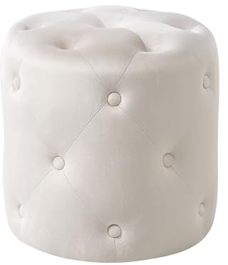 Beliani Pouf Samt cremeweiß rund 40 cm gesteppt mit Knopfheftung Chesterfield-Stil Corolla