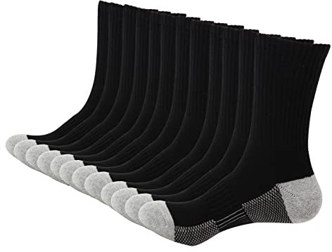 YORJOSOX Socken Herren 43-46 39-42 Wandersocken Crew Sportsocken Gepolstert Trekkingsocken Baumwolle Arbeitssocken (DE/NL/SE/PL, Numerisch, 43, 46, Regular, Regular, Schwarze 6-Paare)