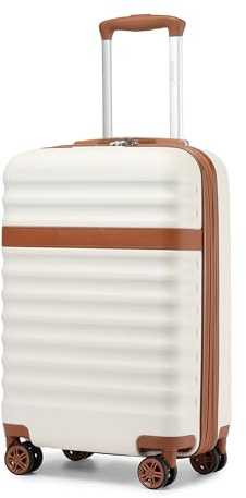 Kono 20 Inch Cabin Suitcase for easyJet Ryanair Small ABS+PC Hardshell Carry On Lightweight Travel Luggage with TSA Lock Spinner Wheels (Cream/Brown)