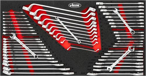 Vigor Set di chiavi combinate, chiavi ad anello doppie, chiavi a forchetta doppie V6650N, per Serie XL, misure da 6 x 7 a 30 x 32 mm, set di utensili versatile'.