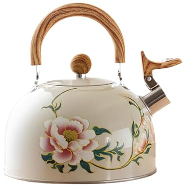 Silbato de hervidor de té de flores, hervidor de agua caliente, tetera floral de 3 litros con asa vintage para estufa, decoración del hogar, cocina, inauguración de la casa, Navidad, Año Nuevo