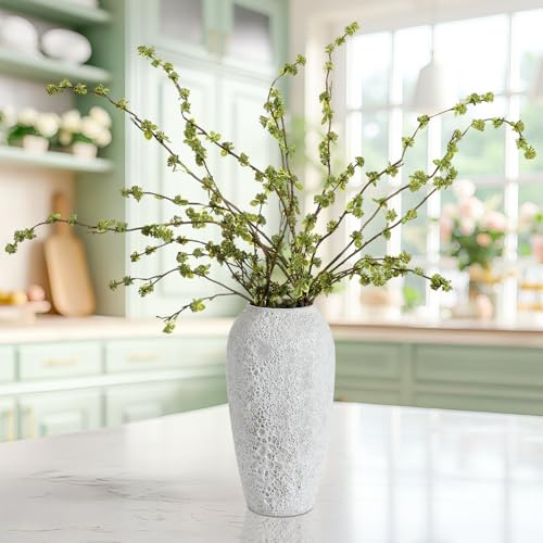 Zeyune 6 Pcs Artificial Branches with Green Buds 40 Evergreen Faux Plastic Plant Stem Picks Sprigs for Vase DIY Home Office Wedding Party Indoor and Outdoor Spring Decor, No Vase (Regular Style)