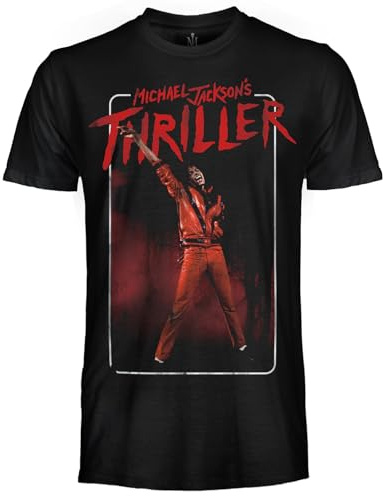 CRAZY FOR ROCK Michael Jackson officiell Thriller t-shirt. Unisex bomulls-t-shirt. Jerseytröja med normal passform för vuxna och pojkar, Svart, M