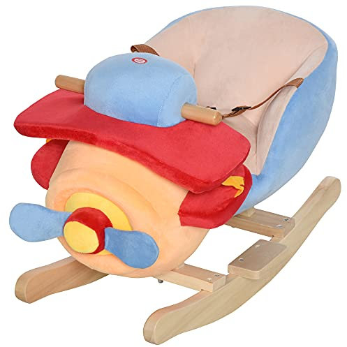 HOMCOM Caballo Balancín para Niños de +18 Meses Avión de Peluche con Música y Arnés de Seguridad Caballo de Juguete Carga 60 kg 60x33x45 cm Multicolor