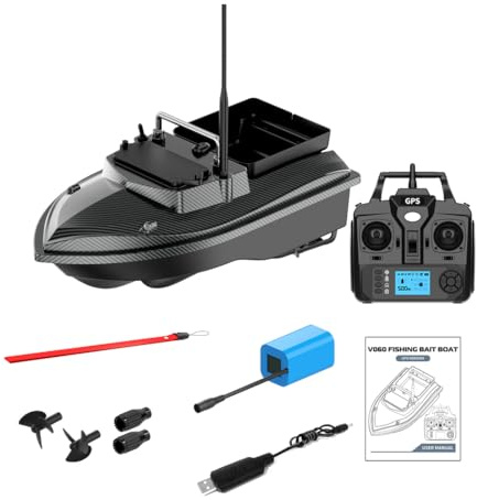 RCARTOYRTR V060 12000mAh RC Bait Boat with 4 Fishing Zones, 160 GPS Waypoints, 2kg Capacity Single-Hopper, Enhanced Lights and Gyro Navigation, Toys and Gifts for Fishing Lovers&Adults