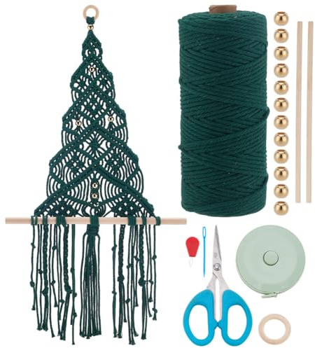 WEBEEDY Kit per albero di Natale macramè fai da te per principianti, set completo di grandi dimensioni per albero di Natale con 100 m, filo di cotone verde, perline istruzioni per decorazioni