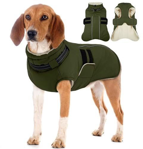 IECOii Cappotto per cani impermeabile, giacca invernale regolabile per animali domestici con imbracatura integrata antivento antivento per cani, caldo cappotto per cani di taglia grande, cappotti