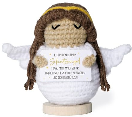BETESSIN Schutzengel Geschenk - Pocket Hug Engel-Figur aus Strickwolle - Positive Kartoffel Deutsch - Kreative Schutzengel Glücksbringer Geschenke zur Taufe, Weihnachten, Geburtstag, Firmung UVM.