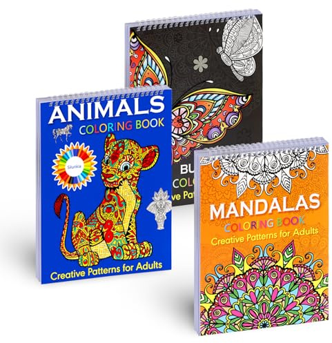 Dengthrive Mandalas a Colorier Adulte: 3 Pièces Carnet Coloriage Adulte Comprend 60 Motifs Mandala Animaux et Papillons Thèmes Reliure Spirale Détachable Soulage le Stress et Détend
