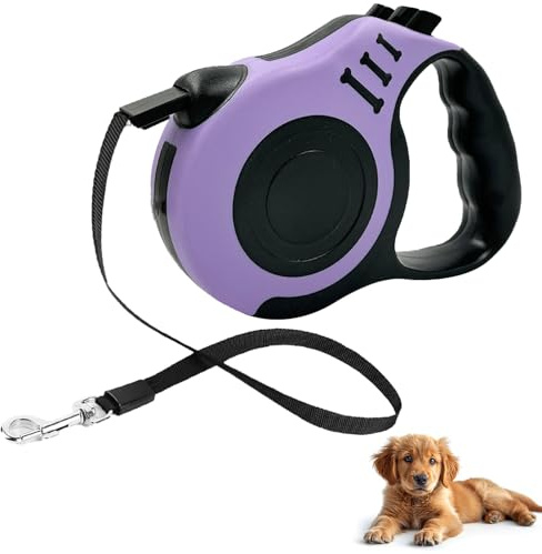 Retractable Dog Lead, 5M/16FT Extendable Dog Training Lead360°Tangle-Free with Smooth & Durable Nylon Tape, One-Handed Brake & Pause Dog Lead with Anti-Slip Handle for Small Medium Dogs (Purple)
