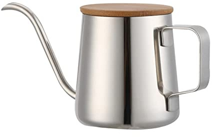 JINGYAN Cafetière Long Narrow Spout Coffee Pot Gooseneck Kettle Stainless Steel Hand Drip Kettle pour Over Coffee and Tea Pot with Wooden