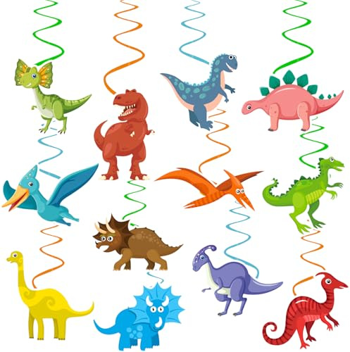 24 St Dinosaur Partydekorationer, Hängande Virvlar, Safari Festtillbehör för Barn och Pojkar, Jurassic och Dinosaurietema