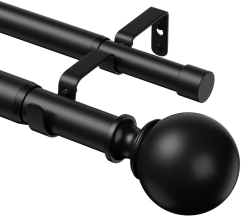 TRAROD Double Curtain Pole 91-310 cm, Heavy Duty Double Curtain Rod, Black | Extendable Curtain Poles, 25mm Diameter, Ideal For Homes Needing Blackout and Light Transmission, Fits Bedrooms, Living Room