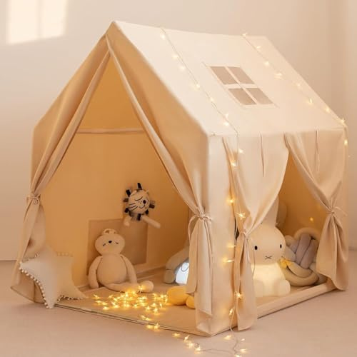 Grande Tente Enfant intérieure, cabane Princesse et Coin Lecture, Beige | Grande tente intérieure, coin jeu, lecture et repos; montage facile, rangement pratique, chambre, salon, filles et garçons