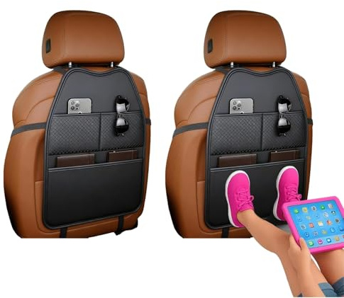 DTZHANGZE 2 Pièces Protection Dossier Siège pour Fiat 600 / 600e (2023+), Organisateur Imperméable Cuir PU Tapis Anti-Coup de Pied Housse Rangement Accessoires