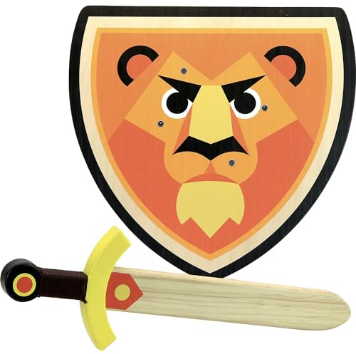 Set Bouclier et Épée Lion Jouet en Bois pour Enfant Dès 3 Ans Jeu Éducatif | Accessoires de déguisement inclus | motif lion illustré | stimule imagination et jeu de rôle | idée cadeau ludique et malin