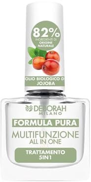 Deborah Milano - Smalto Formula Pura Trattamento Multiazione All in One, per Base e Top Coat Unghie, con Ingredienti Naturali e Olio Biologico di Jojoba, Indurisce, Nutre e Illumina, 8.5 ml