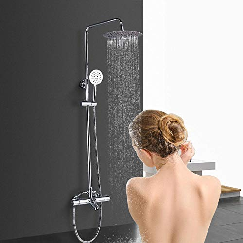 Wieoc Baño Cromo Termostático Ducha Grifo de ducha 10 pulgadas Cabeza de ducha Baño Ducha Grifo Cabeza de ducha redonda Válvula de mezcla termostática