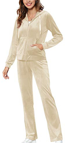 MessBebe Chándales de Mujer, Traje Deportivo de Terciopelo, Conjunto de Sudadera con Capucha, Trajes Deportivos de Gimnasia, Jogging, Chándal Deportivo para Mujer 2 Piezas