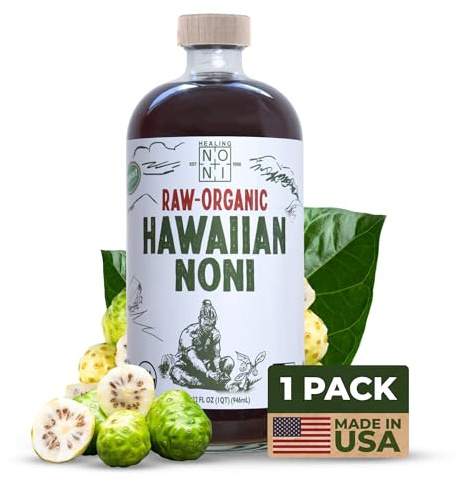 Healing Noni - 100% Pure RAW Noni Juice - USDA Organic, Premium Strength, Cold Pressed, Hawaiian-Grown Superfood - (32oz, 1 Pack)