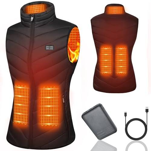 Mincoo Gilet Riscaldato per Uomo e Donna, Giubbotto Riscaldato 10000mAh Giacca Riscaldata Elettrico Doppi Controller per Escursionismo all'aperto,Caccia (IT, Testo, XL, Regular, Regular, Donna Nero)