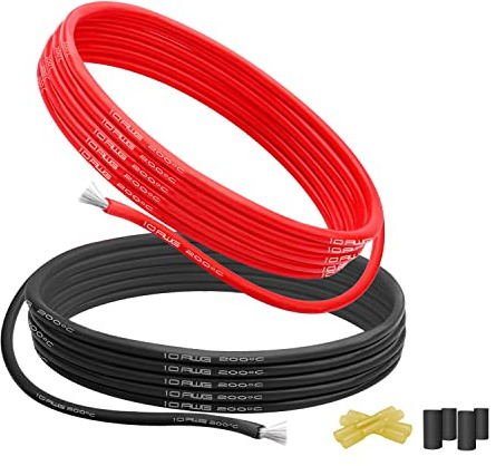 10 AWG Silicone Wire-17 Ft Length(8.5 Ft Black and 8.5 Ft Red),HuLuWa 10 AWG 5.26mm² Electrical Cable-Flexible,High Temperature Resistant,and Tinned Copper Strands-Ideal for RC Car,Drone, and More