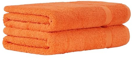 Luckytowel Duschtuch Set 70x140 cm – Oeko-TEX Badetücher aus 100% Baumwolle mit 600 g/m² – Badehandtuch groß mit Aufhängeschlaufe – flauschig & saugstark – Frottee Handtücher Set – 2er Pack Orange
