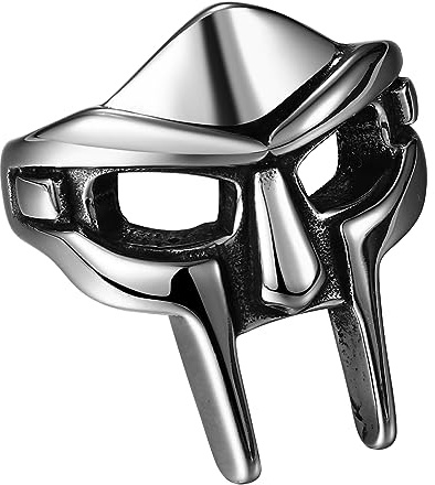 JewelryWe MF Doom Ring for Men, Stainless Steel Metal Face Doom Mask Ring Novelty Signet Rings Silver T1⁄2