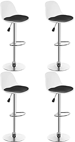 RELOVE Set di 4 Sgabello da Bar Moderno Sgabello Alto con schienale in Simipelle Sedia Alta da Cucina Regolabile Girevole-PU (bianco+nero)-4pz