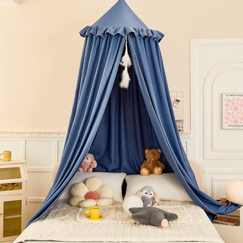 dix-rainbow Princess Decor Canopy for Kids Bed, Soft and Durable Bed Canopy for Girls Room Tent Canopy Dreamy Mosquito Net Bedding, Children Reading Nook Canopies Indoor (Blue)